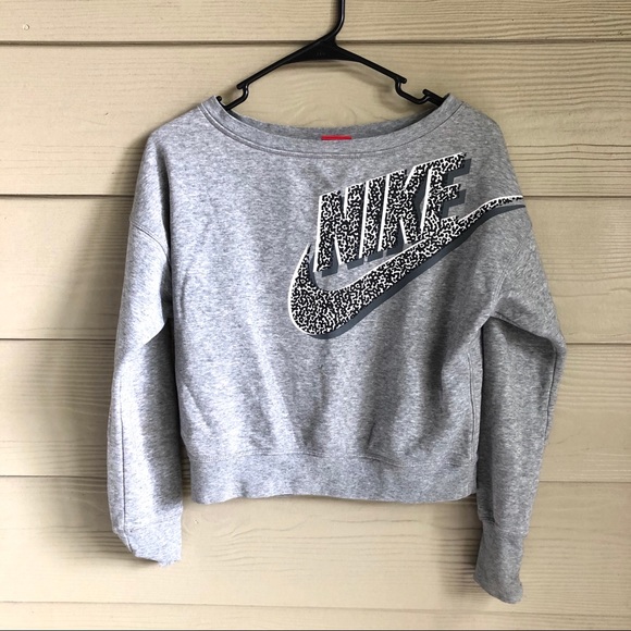 Nike Sweaters - Nike Swoosh Grey Crop Crew Neck Sweater
